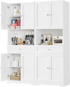 HIFIT 2 Pcs Tall Kitchen Pantry Cabinet, Large Kitchen Hutch Storage Cabinet with Doors & Wide Shelves, 67" Tall Modern Coffee Bar Cabinets with Drawers Cupboard Set for Home Dining Living Room, White