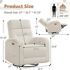 Power Swivel Rocker Recliner, Upholstered Glider Recliner Nursery Chair with Type-C & USB Port, Swivel Rocking Nursery Recliners with Double Pockets for Living Room Bedroom, Corduroy Cream White