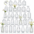 RUCKAE Glass Bud Vases Mini Flower Vase Small Vintage Vases for Centerpiece Table Wedding Decorations Home Decor Party(Transparent 32pack)