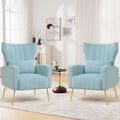 Modern Accent Chairs Set of 2 Upholstered Living Room Chairs,High Back Arm Chairs with Metal Legs Lumbar Reading Chair for Bedroom, Apartment, Small Spaces Sky Blue