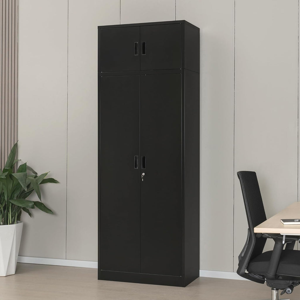 Wanfu Metal Storage Cabinet, 87" H x 32" W x 16" D Locking Storage Cabinets with 4 Adjustable Shelves and Top Cabinet for Office, Garage, Home-Black