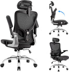 marrap Ergonomic Office Chair, Mesh Desk Chair with 3D Armrests, Adjustable Lumbar Support and Headrest, 90-120° Rocking Function, Black