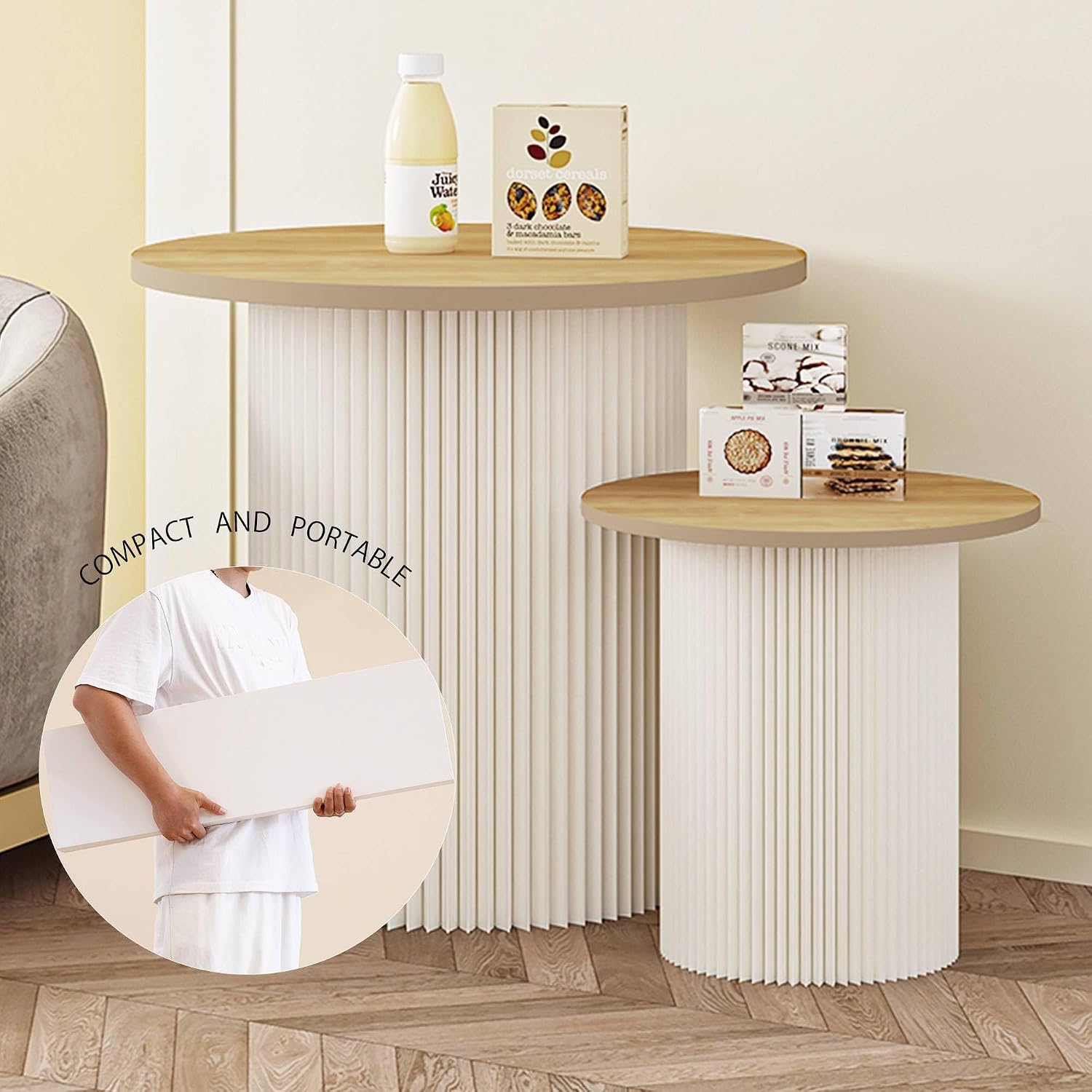 Round Folding Table,Small Portable Table,Side Table,End Table,Dining Table,Circle Table,Ideal for Small Space,Dining Room,Kitchen,Shopping Mall,Exhibitions,Modern and Minimalist Design