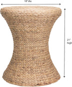 Household Essentials Handwoven Water Hyacinth Wicker Stool with Hourglass Shape, Natural