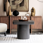 GOWE 23.6'' Modern Solid Wood Veneer End Table, Minimalist Square Side Table with Parquet Pattern, Grooved Cylindrical Base & Thickened Tabletop, Compact Accent Table for Living Room, Matte