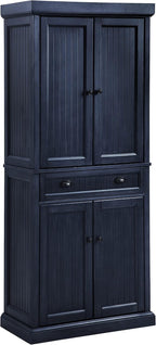 Crosley Seaside Hall Tree Entryway Bench Coat Rack Shoe Cabinet and Kitchen Pantry Cabinet Distressed Navy