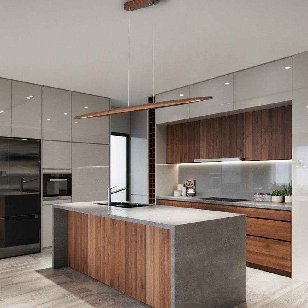 YISDESIGN 51" Wood Linear Pendant Light Wood Dining Room Light Fixture Modern Pool Table Lights Kitchen Island Lights for Dining Room Bar Kitchen Island Walnut Color