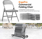 SKONYON Padded Folding Chairs Set of 6, 450LBS, PU Cushion, Gray | 6 pack gray folding chairs with cushioned seat & back, heavy duty steel frame, for party, dining & bulk event seating