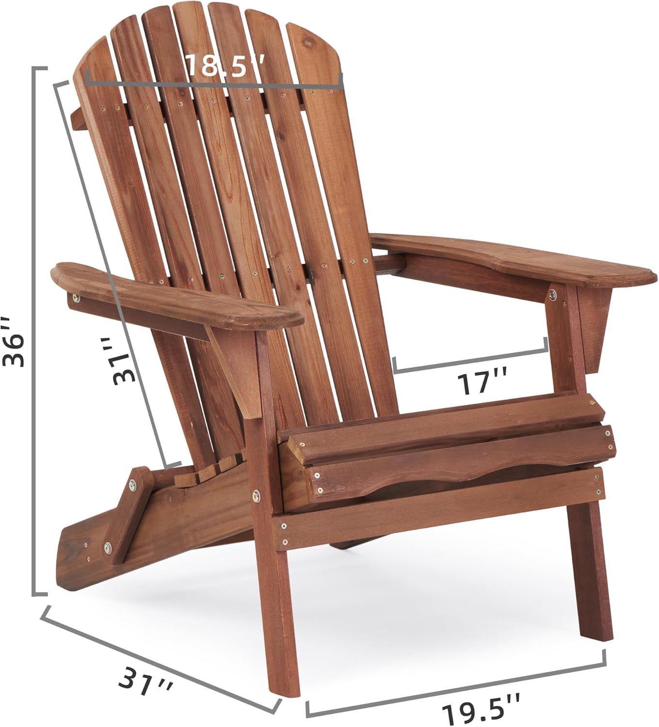 Folding Adirondack Chairs Set of 2 with Pre-Assembled BackRest, Solid Wood Outdoor Lawn Chair Lounge Patio Chair for Garden Backyard Porch Fire Pit, Dark Brown