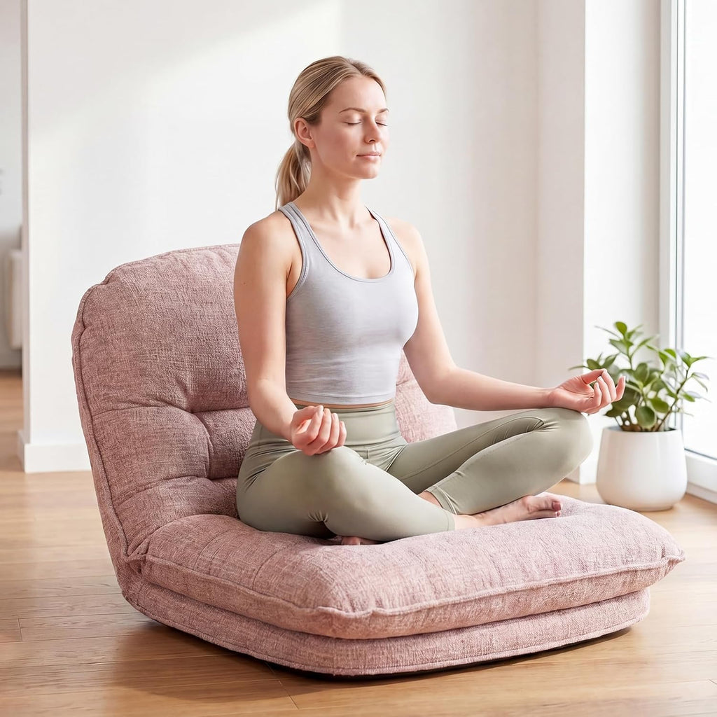 DUMOS Comfy Saucer Chair,Fabric Foldable Chairs for Bedroom, Living Room, Dorm & Gaming, Small Foldable Fashion Floor Chair with Back Support for Small Spaces Adults, Dark Pink