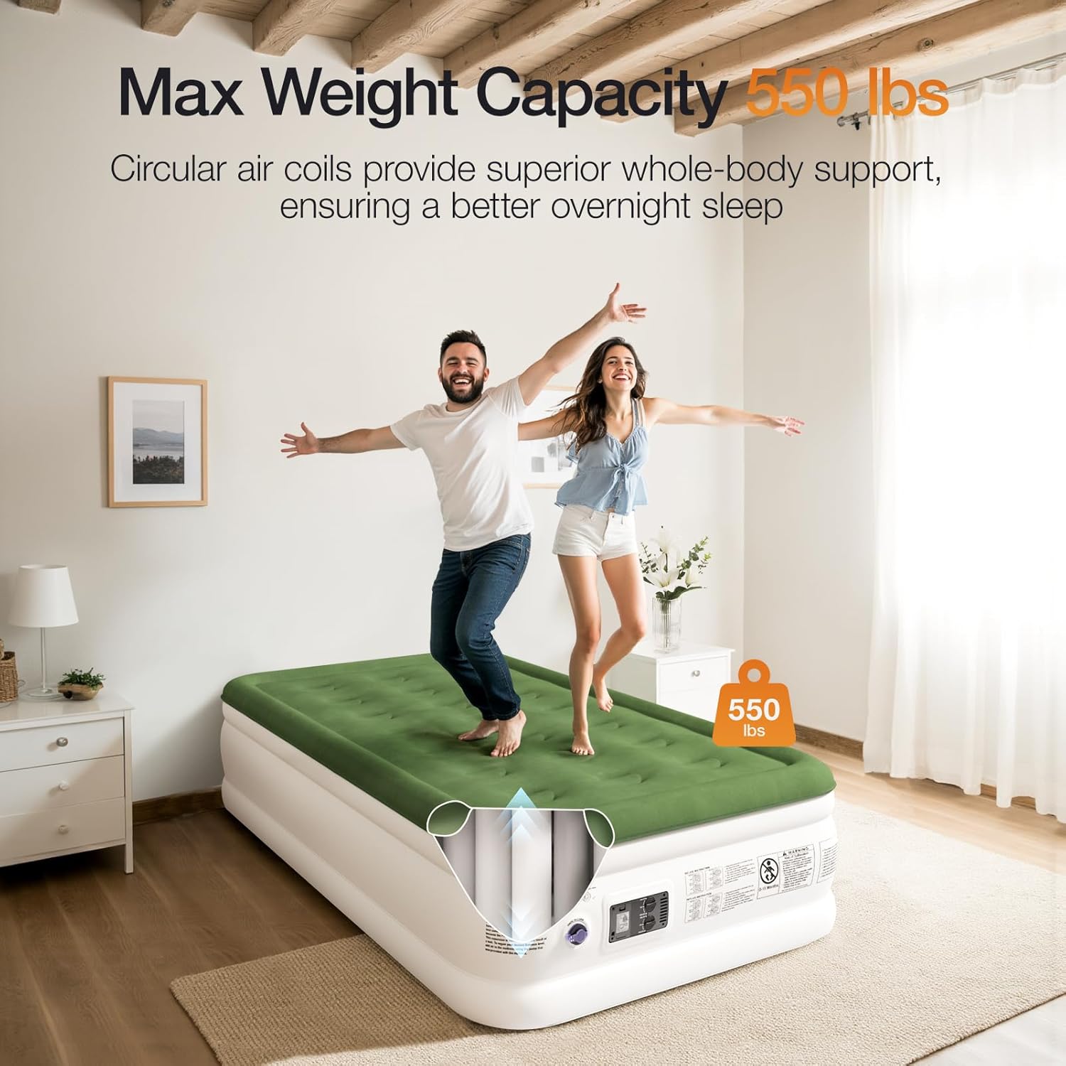 Zearna Air Mattress with Built in Pump - Upgraded Twin Blow Up Mattress, 2 Mins Quick Self Inflatable,18"/550lbs Max, Strong Support, for Camping,Home,Guests,Portable Travel