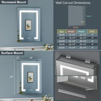 Medicine Cabinet with Lights, 16x24 inch, Only Hardwired, Anti-Fog/3 Colors/Dimmable, AL Alloy, 2 Outlets & USBs, ETL Listed, Wall Mount or Recessed Lighted Medicine Cabinet, Left Hinge