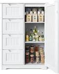 Gizoon Small Pantry Storage Cabinet with Door and Shelves, 33'' Kitchen Pantry Freestanding Wooden Bathroom Storage Cabinet with 4 Drawers for Kitchen and Dining Room, White, Painted
