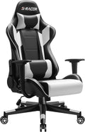 Patiowell Video Gaming Chair with Footrest Lumbar Support for Home Office High Back Recliner Height Adjustable Ergonomic Comfy Leather Computer Desk Chair(White)
