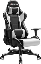 Patiowell Video Gaming Chair with Footrest Lumbar Support for Home Office High Back Recliner Height Adjustable Ergonomic Comfy Leather Computer Desk Chair(White)
