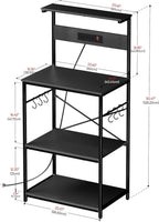 VUSIGN Kitchen Bakers Rack with Power Outlet, 4 Tiers Microwave Stand with Storage, 23.6 Inch Coffee Bar Station with 6 S Hooks, Adjustable Shelf Rack for Pots/Pans/Spices, Black