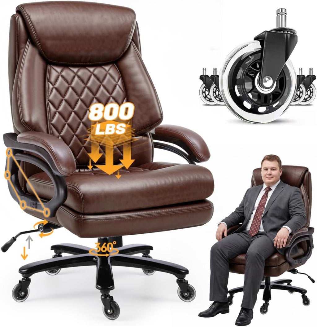 Big and Tall Executive Office Chair with Adjustable Lumbar Support, Extra Wide Seat, Heavy Duty Computer Desk Chair for Long Working Hours, Gaming & Home Office, Quiet Rolling Wheels
