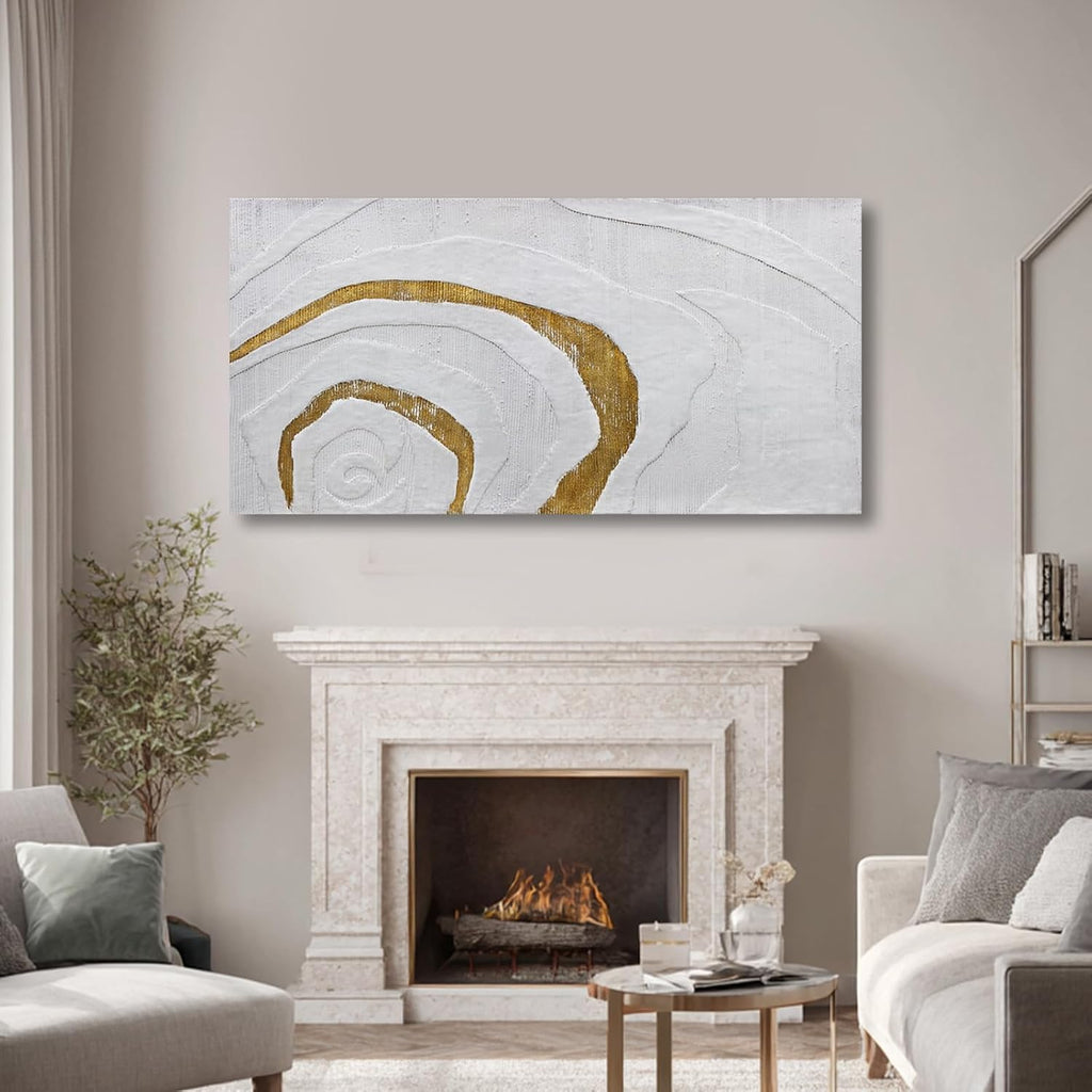 YLLTIEM White and Gold Abstract Wall Art 24x48 Inch, Hand Painted Textured Canvas Wall Art, Large Horizontal Modern Wall Decor for Living Room Bedroom Office Dining Room
