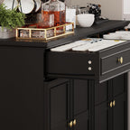 PROXRACER 48" Farmhouse Sideboard Buffet Cabinet with 2 Drawers & 4 Doors, Large Storage Spaces with Adjustable Shelves, Rustic Kitchen Dining Room Cabinet, Black