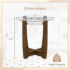Giantex Round Glass End Table Set of 2, 24’’ Side Table with Tempered Glass Top, Nightstands with Cross & Solid Rubber Wood Base, Compact Bedside Night Stand for Bedroom Office Living Room (2, Walnut)
