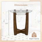 Giantex Round Glass End Table - 24’’ Side Table with Tempered Glass Top, Nightstand with Cross & Solid Rubber Wood Base, Compact Bedside Night Stand for Bedroom Office Living Room (1, Walnut)