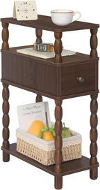 MaxSmeo Narrow Side Table, Small Nightstand with Drawer, Skinny End Table with Storage for Small Spaces, Bedroom, Living Room (Walnut Brown)