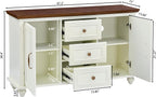 LKTART 47" Wood Sideboard Buffet Cabinet with Storage,Traditional Media Console with 2 Doors & 3 Drawers,Adjustable Shelves Credenza with Solid Wood Legs for Kitchen,Living Room,Brown+White