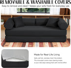 79" Corduroy Sofa Bed, Boneless Couch in a Box with 2 Pillows, High-Density Foam 4-in-1 Foldable Sleeper Futon Loveseat for Small Spaces, No Assembly, Side Pockets, Hex Arm Black