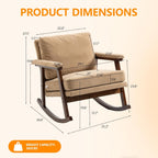 Nursery Rocking Chair with Upholstered Cushion, Wooden Frame Glider Rocker for Nursery, Comfortable Reading Armchair for Living Room, Bedroom & Sunroom (Khaki)