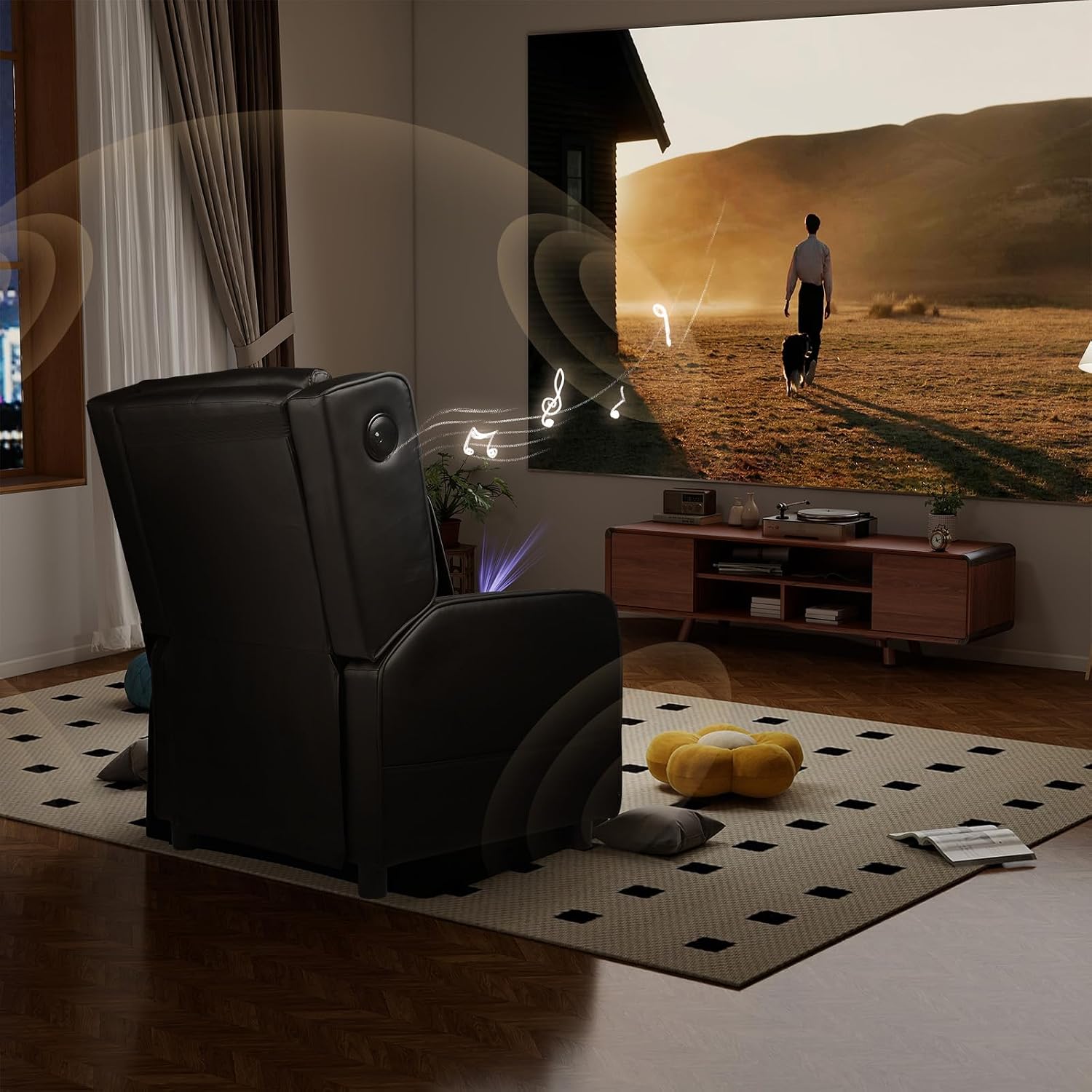 GTRACING Gaming Recliner Chair with Bluetooth Speakers Racing Style Single Gaming Sofa Modern Living Room Recliners Ergonomic Comfortable Massage Home Theater Seating, Black