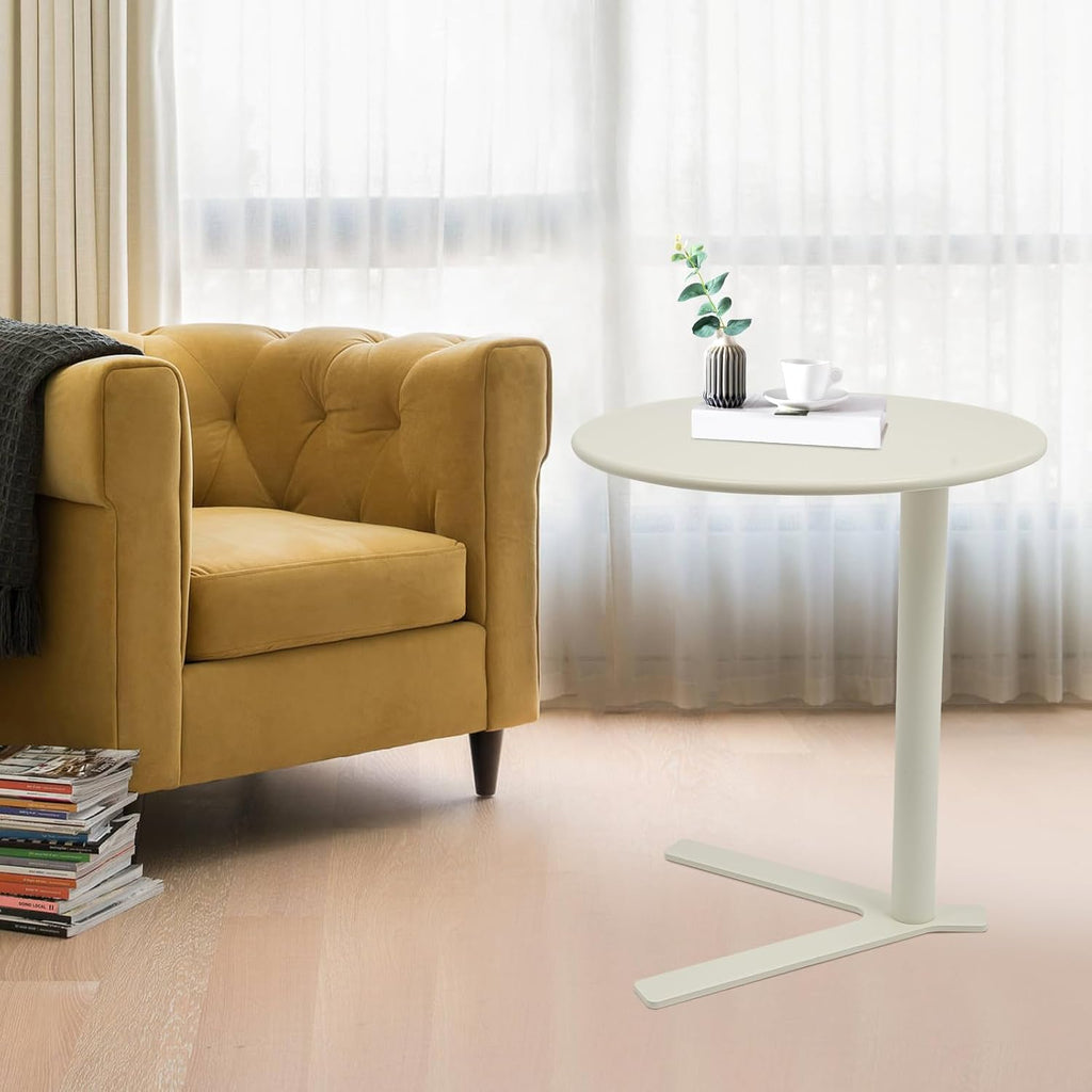 Round Side Table, Small C Shaped End Table, Couch Side Table, Modern Coffee Table, Bedside Snack Table with Y Shaped for Living Room Bedroom Office Apartment (White, 18.9x22in)