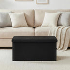 30 Inch Folding Storage Ottoman with Reversible Lid Coffee Table, Linen Fabric Multi-Functional Foot Rest & Seat for Living Room, Bedroom-Black