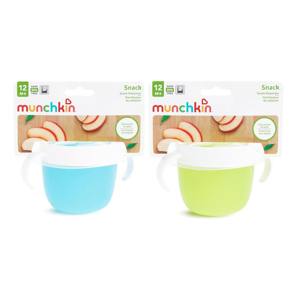 Munchkin Snack Catcher Toddler Snack Cups, No Spil, 2 Pack Containers, Blue/Green