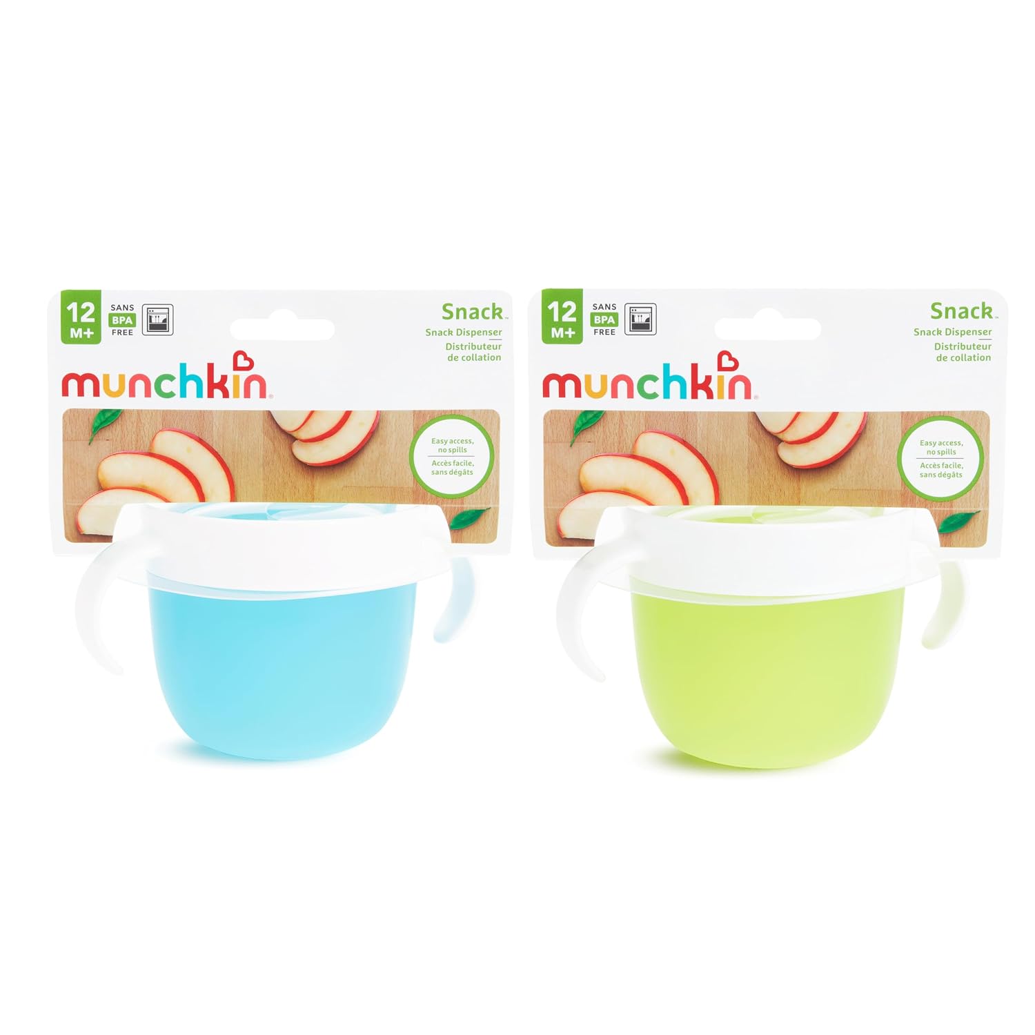 Munchkin Snack Catcher Toddler Snack Cups, No Spil, 2 Pack Containers, Blue/Green