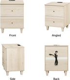 WAMPAT Nightstands with Charging Station&2 Sliding Storage Drawers, Modern Farmhouse End Tables Wood Bedside Table with 2 AC Outlets & USB Ports for Living Room, Bedroom, Light Oak