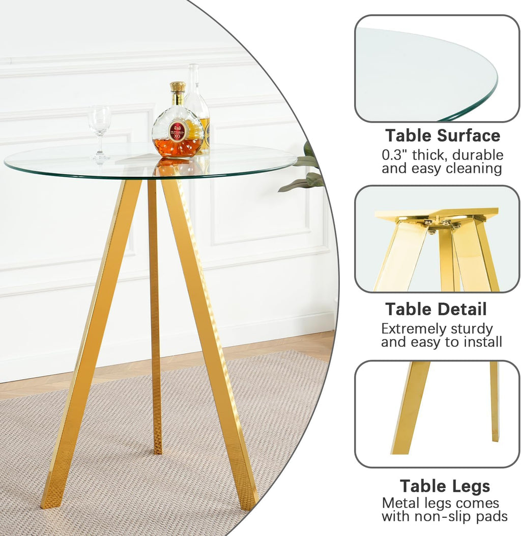 5 Piece Pub Dining Set, Modern Round Bar Table and Chairs for 4, 30" Counter Height Barstools and Glass Kitchen Table Set, 31" Small Dining Table with 4 Stools(Green)