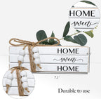 3 Pieces Wooden Decorative White Books, Rustic Farmhouse Faux Books for Coffee Table Shelves with Wood Bead Tassels and Leaves, 7'x 4.6'x 2.5' (Home, Sweet, Home)