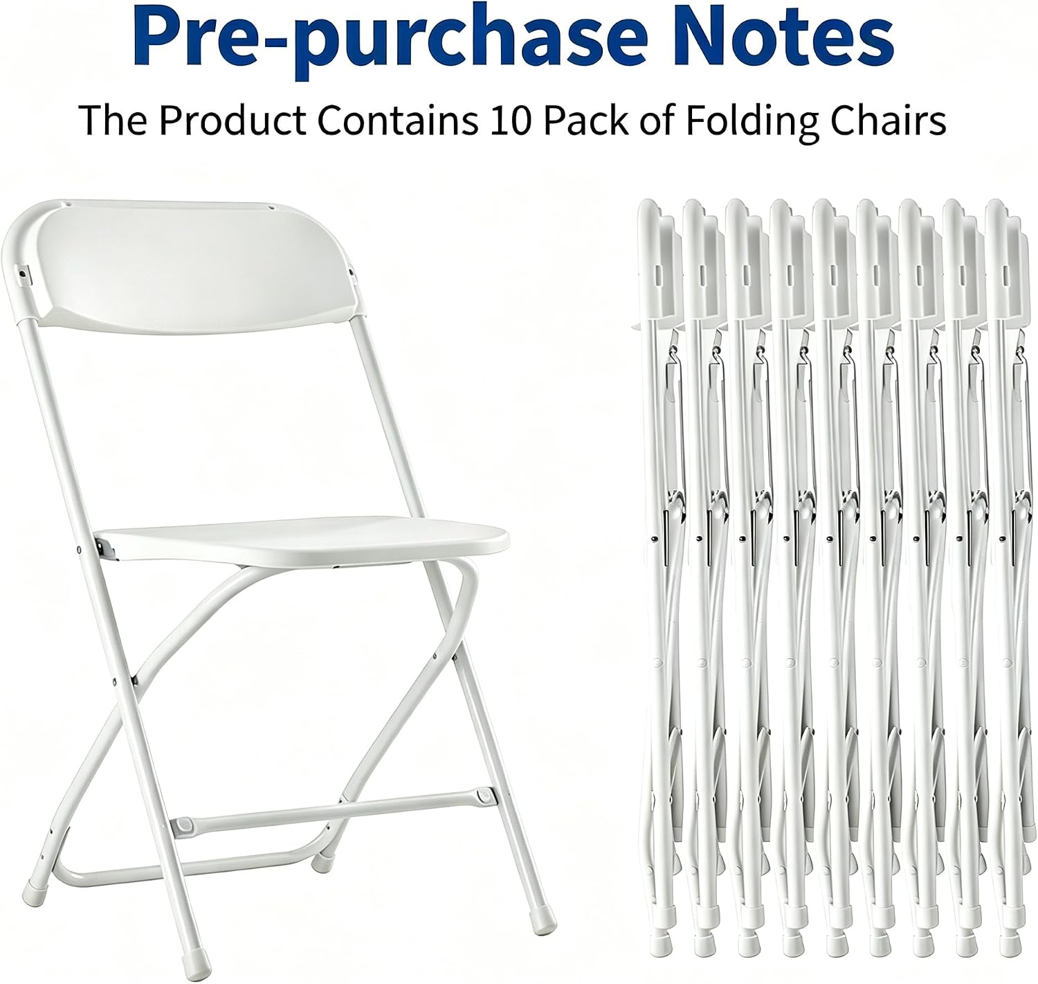 HealSmart 10-Pack Plastic Folding Chair, Portable Chair with Metal Frame, 330lb Capacity, Foldable and Stackable Chairs for Wedding, Party, Picnic, Office, Indoor/Outdoor Dining, White