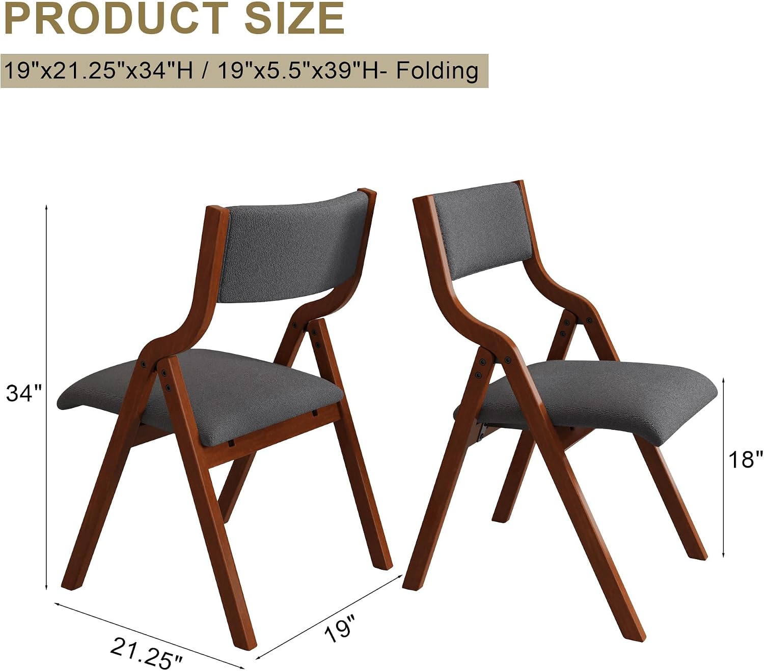 Ball & Cast Foldable Chair with Padded Seat,Wooden Portable Folding Dining Chair W/Ergonomically Designed Back and Cushion,Easy Carry,No Assembly Required,for Kitchen,Set of 2,Grey+Cherry