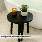 LitaEther Wooden Bobbin Side Table - Plant Stand - Half Round Table - Wooden Accent Stool- Minimalist Decorative Table for Bedroom, Hallway, Living Room (2, Black)