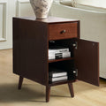 Mid Century Modern End Table with Charging Station, Wooden Side Table with USB Ports and Outlets, Narrow Beside Accent Table with Cup Holder & Magazine Rack, Walnut