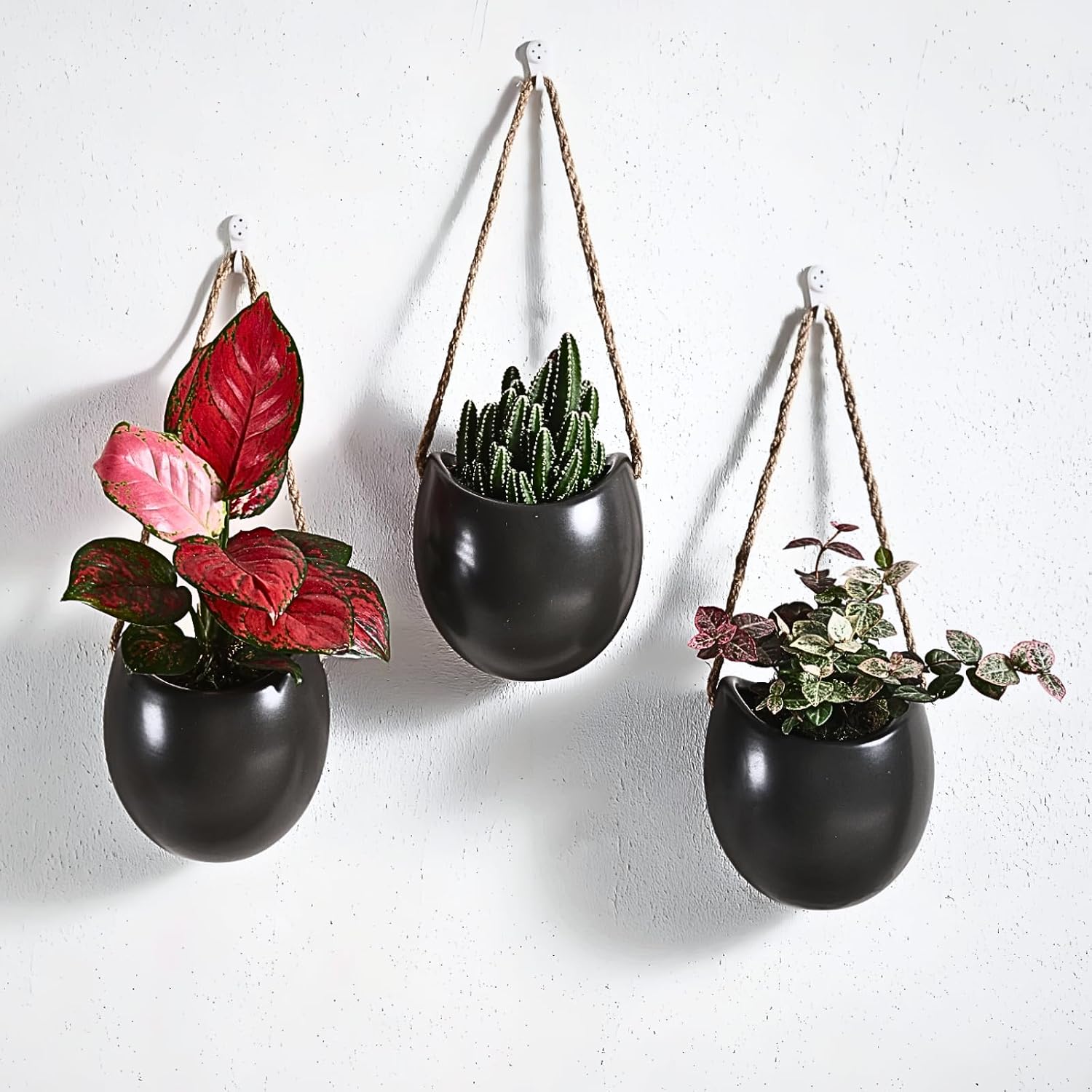 Set of 3 Ceramic Wall Planters - Small Hanging Pocket Vases for Indoor Plants & Dried Flowers, Wall Decor for Home Room Garden Office