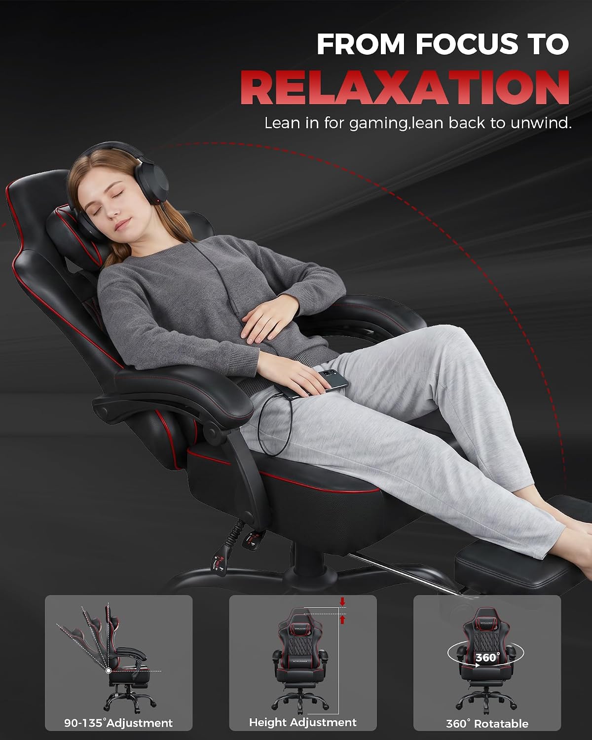 GTPLAYER Gaming Chair, 𝐁𝐢𝐠 𝐚𝐧𝐝 𝐓𝐚𝐥𝐥 Gaming Chair for Adults, 𝐖𝐢𝐝𝐞 𝐒𝐞𝐚𝐭 Computer Game Chairs with 𝐓𝐡𝐢𝐜𝐤 𝐏𝐨𝐜𝐤𝐞𝐭 𝐒𝐩𝐫𝐢𝐧𝐠 𝐂𝐮𝐬𝐡𝐢𝐨𝐧 & Footrest,Black & Red