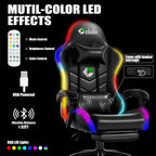 Czlolo Gaming Chair, 2026 Upgraded RGB LED Lights Computer Chair with Footrest, Lumbar Support Massager Gamer Chair, High Back, 90-135° Reclining, Linkage Armrests, Black