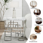 AUZ Silver End Table, Modern Square Living Room Side Table with White Faux Marble Top and Mirrored Silver Metal Geometric Base