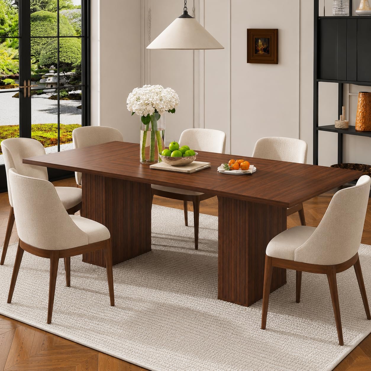 79" Wood Dining Table, Walnut Brown Wood Grain