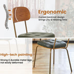 Dining Chairs Set of 4, Upholstered Mid-Century Faux Leather Cushion Seat & Metal Legs with Wood Backrest Easy Assembly Stackable Chairs for Living Room, Kitchen, Restaurant - Dark Green