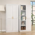 SteeLoong Kitchen Pantry Cabinet,71”White Metal Pantry Storage Cabinet with Doors and 4 Adjustable Shelves,Kitchen Cabinet with 2 Gold Handles,Tall Cabinet for Livingroom,Pantry, Bathroom,Kitchen