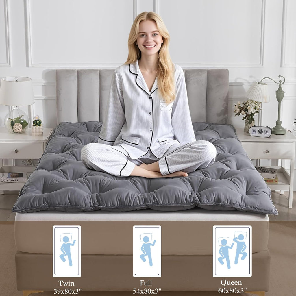 SHOUREN Japanese Futon Mattress Floor Mattress 3" Tatami Mat,Shredded Memory Foam Foldable Roll Up and Portable Sleeping Pad Suitable for Camping,Guest Room,Grey 39"X80" Twin Size