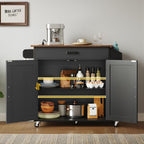 HOOBRO Kitchen Island with Drop Leaf Countertop & Power Outlet, Rolling Island Cart on Wheels, Kitchen Cart with Drawer & Spice Rack, Mobile Island Table for Kitchen, Black BF86UZD01